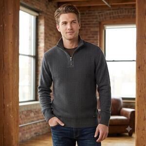 Weatherproof Vintage Mens Gray Textured Knit 1/4 Zip Sweater Size‎ M Cotton